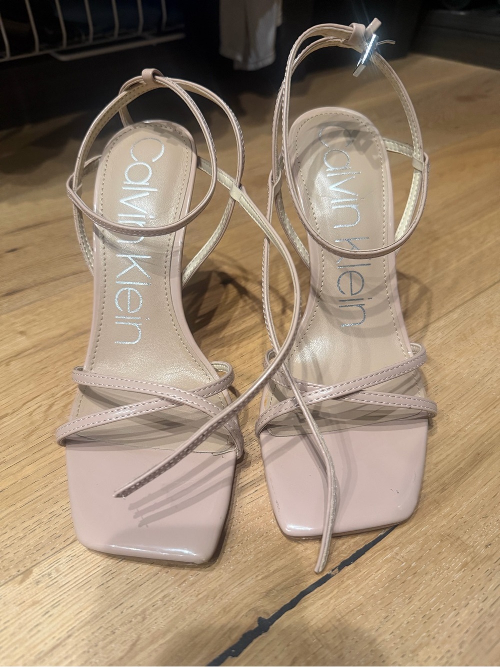 Calvin Klein Women's Tegin Strappy High Stiletto Dress Sandals nude patent